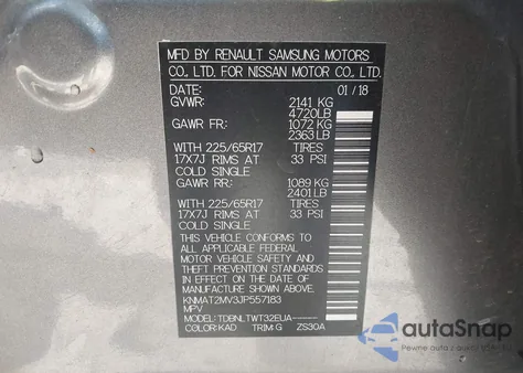 2018 Nissan Rogue Sv from USA, damaged, VIN KNMAT2MV3JP557183